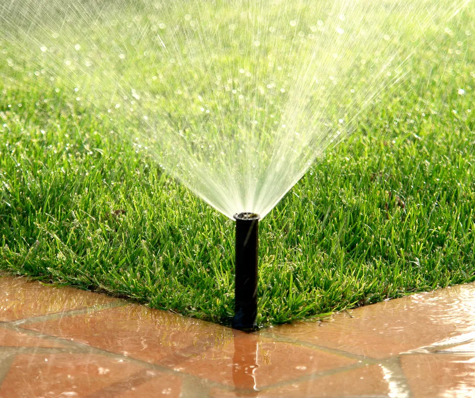 Sprinkler irrigation watering a lawn